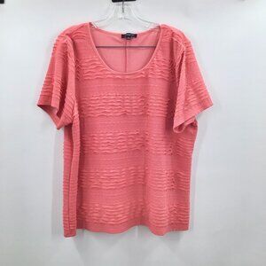 Coral Pink 3X Notations Woman Top Ruffled Smocked Blouse Popover Short Sleeve
